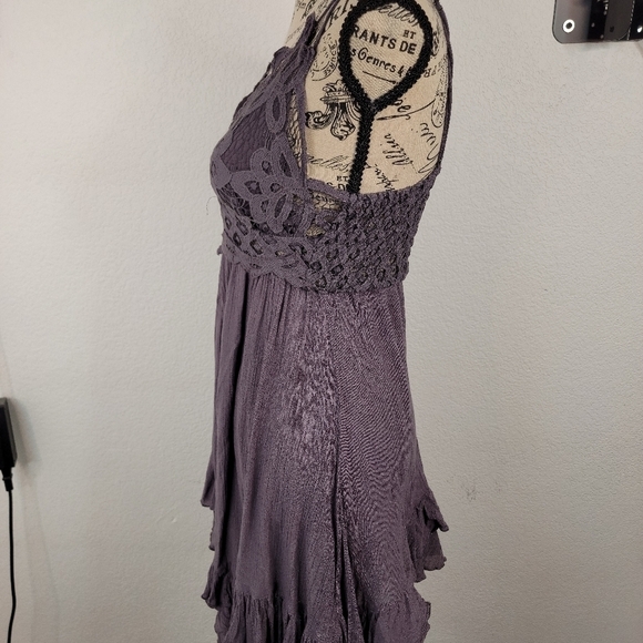 Free People Sz S Adella Lace Slip Dress Mini Purple V Neck Strappy Bohemian - Picture 5 of 10